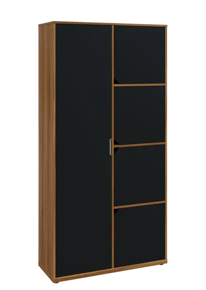 KSR6-82 L skříň šatní, 1x výsuvné ramínko, 4x dvířka, 2053x1022x400 mm, provedení levé, ořech světlý/černá